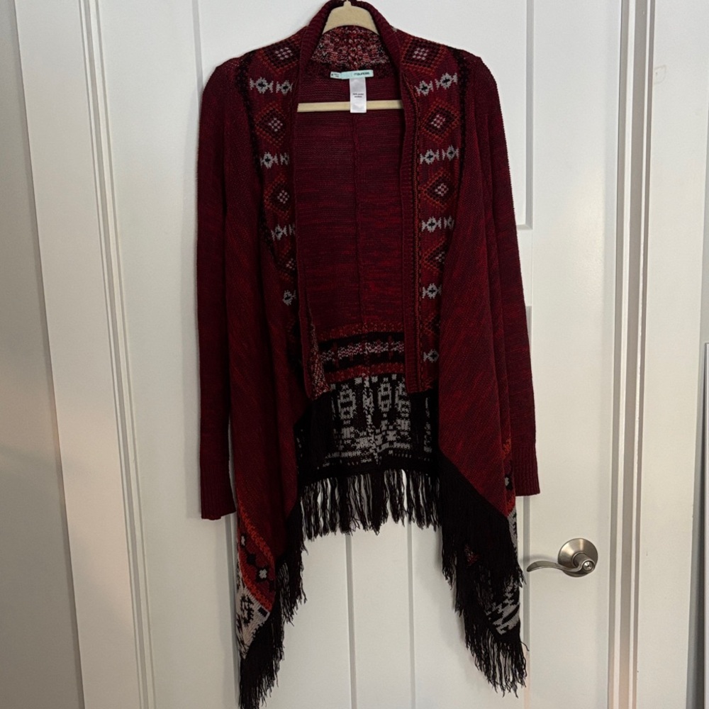 Boho Maurices Burgundy and Black Fringe Cardigan - Picture 5 of 12